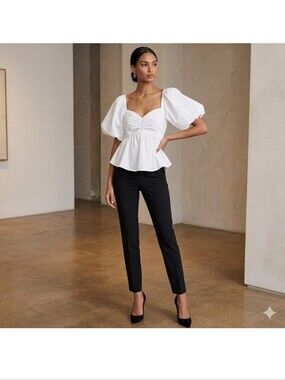Jopna White Puff Sleeve Peplum Blouse 100% Cotton M